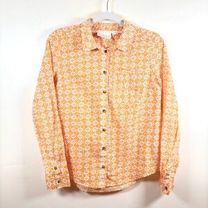 Maeve‎ Anthropologie Button Up Shirt Women's 6 Orange White Geometric Fall